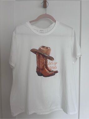 White Tee with Cowboy Boots & Hat Graphic